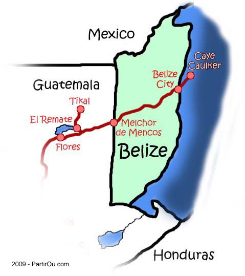 Map Of Belize And Guatemala. Map of our itinerary in Belize