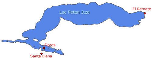 Map of Lake Peten Itza, Flores, Santa Elena and El Remate - Guatemala