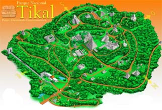 Tikal archaeological site map - Guatemala