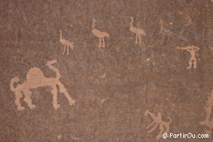 Nabatean engraving rocks at Wadi Rum desert - Jordan